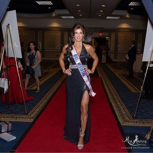 Full liquid beading gown, gunmetal color, absolutely stunning!